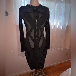 Black Cut Out High-Low Bodycon Dress